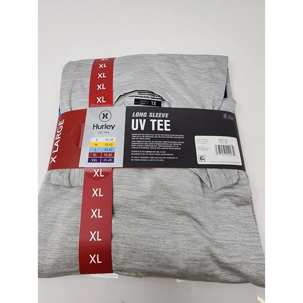 Hurley Mens Long Sleeve UV Tee Gray Polyester Blend Athletic Size XL‎